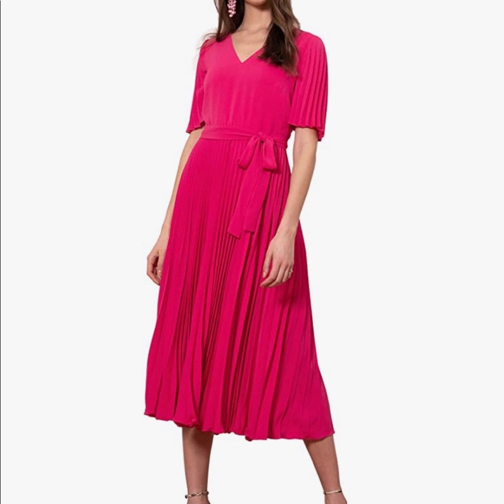NEW wedding guest Pleated Pink Jacquard dress